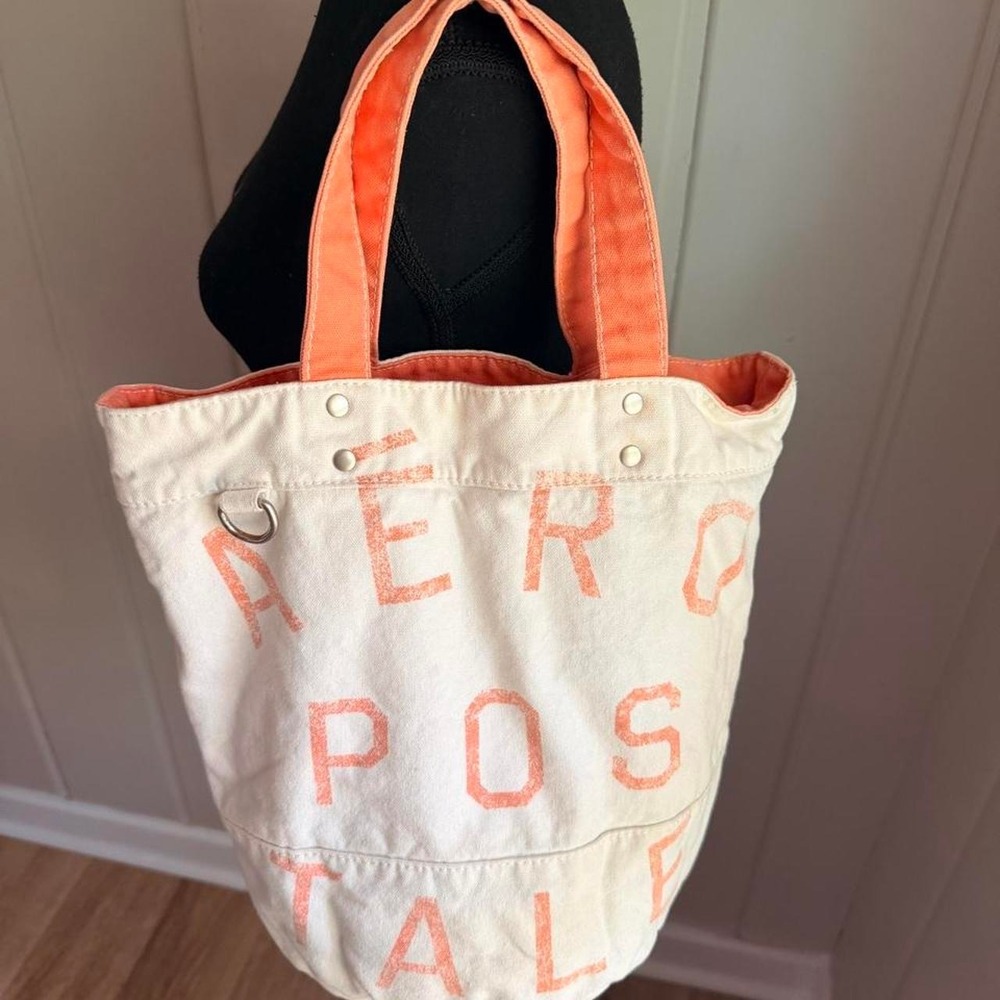 Aeropostale Canvas Bucket Tote Peach Cream Casual Bag